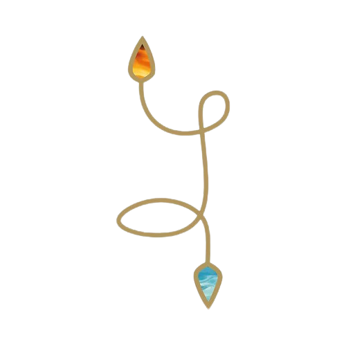 Oshunseyi Allen emblem — fire and water droplets joined on a gold thread